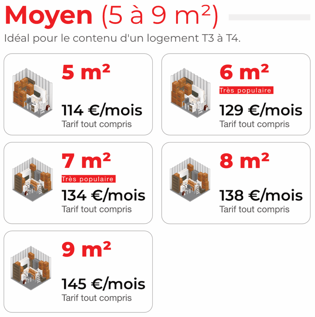 Prix garde meuble lille Box 5 à 9 m2 à Lille